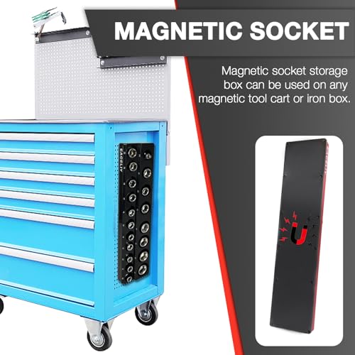 EACELIY Magnetic Socket Organizer Set,Metric Socket Holder Kit, Socket Trays，holds 75 Deep and Shallow 3/8" Sockets(sockets not included) 丨3Pcs 1/2", 1/4" and 3/8" （Black） - size: 3PCS Metric 1/2&3/8&1/4
