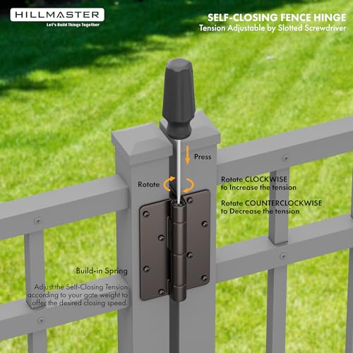 5-3/4" Self Closing Aluminum Gate Hinges for Metal Pool Gates,Heavy Duty Fence Door Hinges with Adjustable Tension for Vinyl Fence,Legged Hinges for Indoor Outdoor,Gate Hardware,2Pack,Satin Bronze - color: Satin Bronze