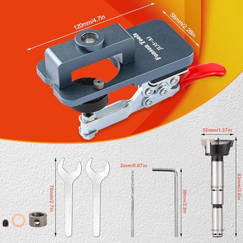 Metal Concealed Hinge Jig, 35MM Cabinet Hinge Jig Drilling Hole Puncher with Quick Clamp， Accurate Hinge Drill Jig Woodworking Tool for Doors Cabinets Hinges Mounting (Gray) - color: Gray