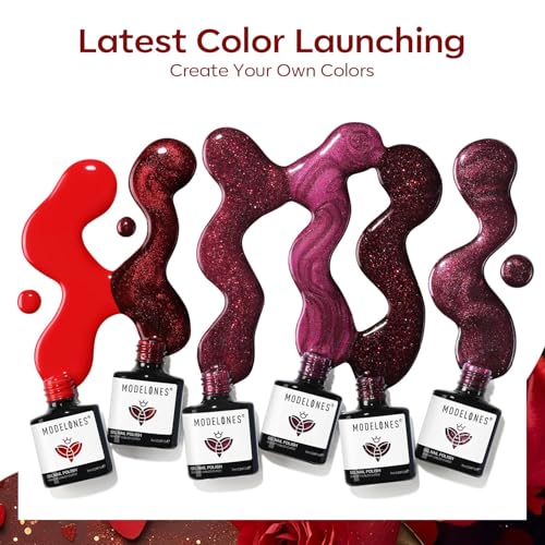modelones Gel Nail Polish Set, Red Burgundy Purple Glitter Cat Eye Shimmer - color: A-1 Crimson Spark