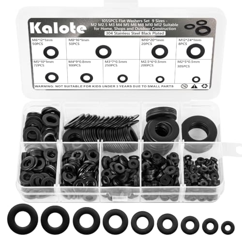 1055Pcs Flat Washers Kit, 304 Stainless Steel Black,9 Sizes M2-M12 - color: Black