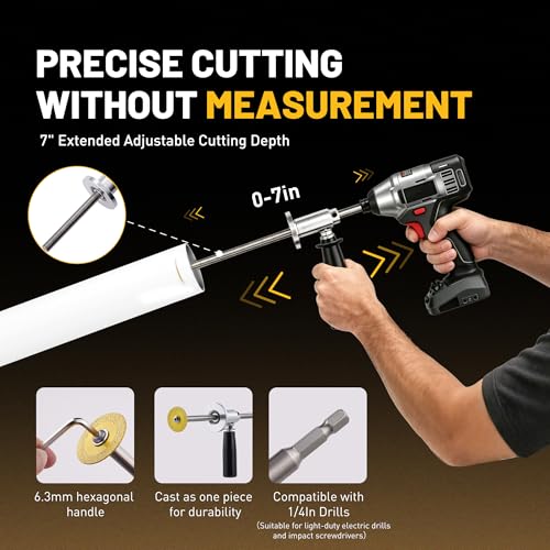 Internal Pipe Cutter, Pipe Cutter Tool with Diamond Grits Cutting Wheel Pipe with Handle, Stainless Steel Plumbing Inside Plastic Hose Cutting Tool for Drill 1/2 to 8 Inch, 7" Adjustable Cutting Depth