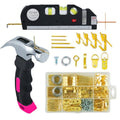 Picture Hanging Kit Tool, 352pcs Hanging Hardware with Heavy Duty Frame Hooks, Wire, Nails, D Rings, Photo Sawtooth Hangers, Wall Art Hanging Kit with Laser Level, Pink Claw Hammer