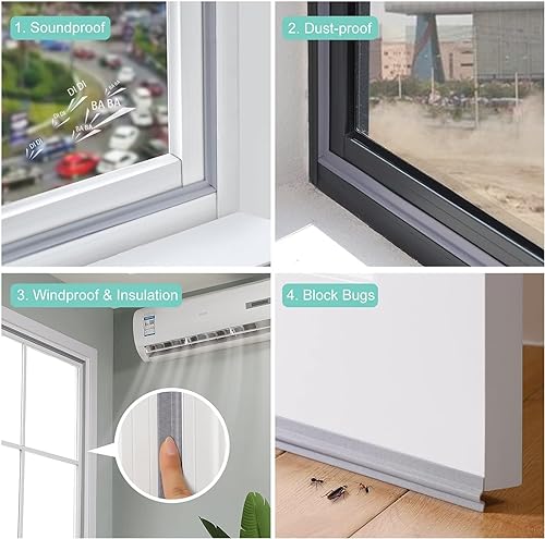 MOPMS Draft Stopper Sweep, Door Weatherproofing Stripping, Window Seal Strip Self-adhisive Soundproof Cuttable Weather Length 32.8 Ft (5 Pcs x 6.56 Ft), Grey - color: Gray, size: 32.8 ft (5 pcs)