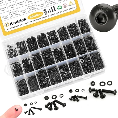KADRICK M2-M5 Metric Screw Assortment,2000PCS Hex Socket Button Head - size: M2-M5 2000Pcs