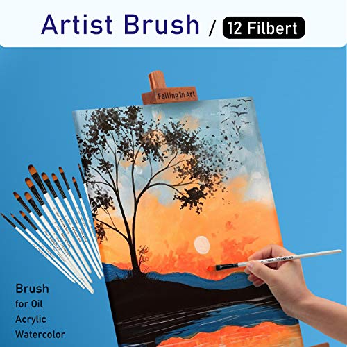 Falling in Art 12 PCS Professional Filbert Paint Brushes Set - size: 12 Pcs Filbert Nylon