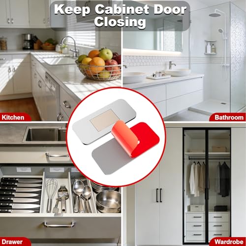 PHIXBEAR No Drill Magnetic Cabinet Door Catch with Adhesive – Stainless Steel, Strong Hold Child Safety Lock for Kitchen Cabinets, Bathroom, RV – Drawer Magnets 1.57” x 0.79” 4 Pack - color: Silvery
