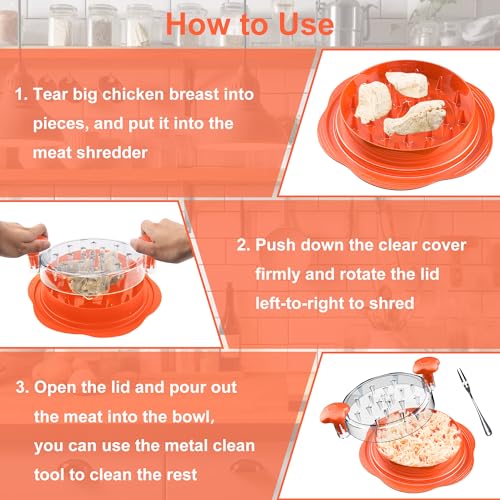 Chicken Shredder Tool Twist Large Meat Shredder with Brush&Fork, Orange - color: Orange