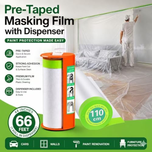 Pre-Taped Masking Film with Dispenser - 44" x 66' Painters Plastic - color: 1 Dispenser 2 Refill 44" x 66'