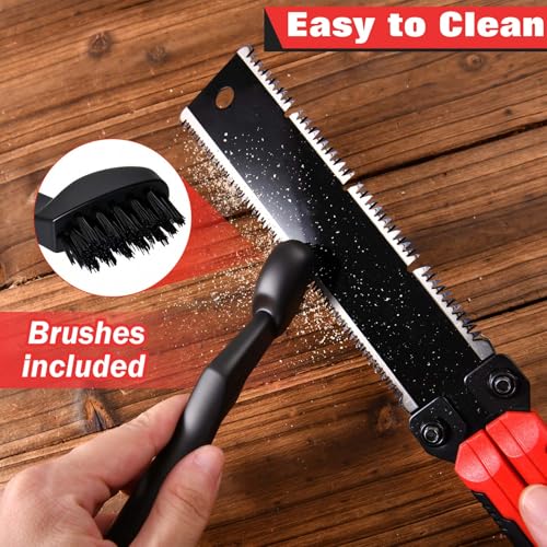 8-Inch Folding Japanese Pull Saw, Double-Edged Hand Saw with SK5 Blade(13/14 TPI), Pocket Camping Saws with Portable Pouch & Brush, Woodworking Flush Cut Pruning Saws for Hard/Soft Wood
