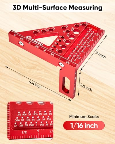 Saker 3D Multi-Angle Measuring Square Tool, Aluminum Alloy Carpenter Square - size: 4.4inch