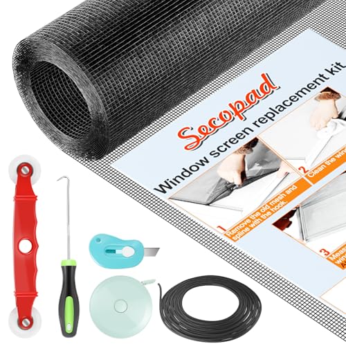 Secopad Window Screen and Screen Door Mesh Repair Kit, Black, 39in x 78in - color: Black, size: 39in x 78in