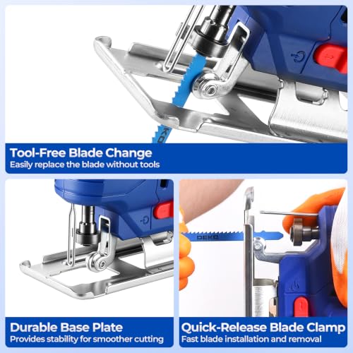 DEKO Electric Jigsaw Tool Power Jig Saws for Woodworking, Wood Cutter Hand Tool with 6 Variable Speed
