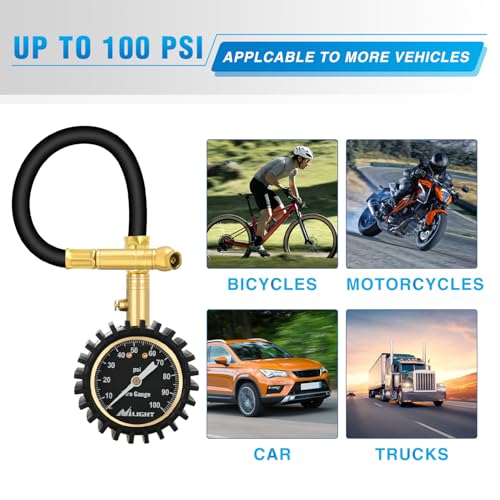 Nilight 100PSI Tire Pressure Gauge Glow Dial 14" Extended Hose - color: Night Glow Tire Gauge