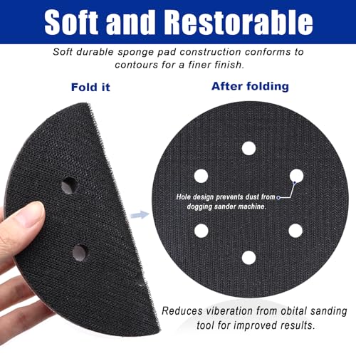 5 Pack 6 Inch 6 Hole Hook and Loop Interface Pad for Orbital Sander - size: 6 inch 6 Hole - 5 Pack