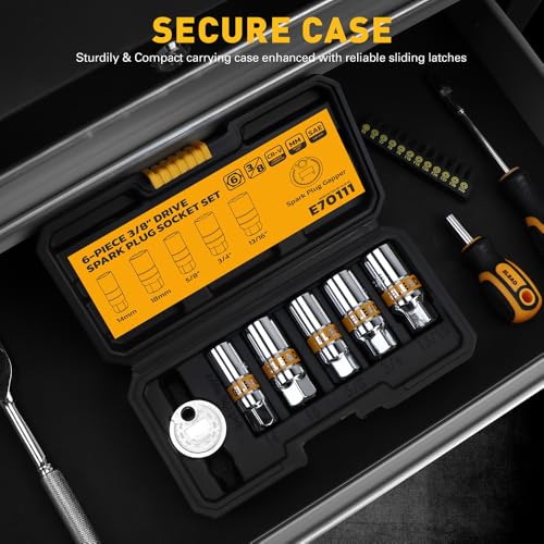 ELEAD 6-Piece 3/8" Drive Spark Plug Socket Set with Spark Plug Gapper, SAE & Metric, 5/8", 3/4", 13/16", 14mm, 18mm, CR-V Sockets with Rubber Holding Rings - size: 6-Piece Spark Plug Socket Set