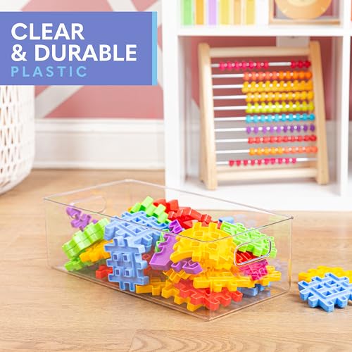 Plastic Food Storage 6 Pack Clear Container Bin with Handles for Organizing Kitchen, Pantry, Refrigerator, Freezer, Pantry, Cabinet, Closet, Bathroom. 16”x8”x5” - size: 16x8x5
