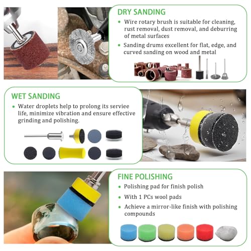 Wet Dry Sanding Discs and Drums Set, 332 Pieces, 1 Inch, 60-10000 Grit, Hook and Loop Sandpaper with Polishing Kit Shank Backing Pad,Polishing Pads and Interface Pad for Rotary Tool Resin Wood Jewelry