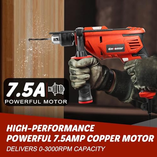 Enventor Hammer Drill with 9 Bits, Variable Speed, 900W, 1/2" Chuck, Corded