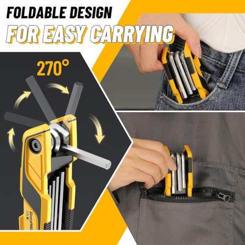 GRENPRO 3 Pack Folding Allen Wrenches Set Metric&SAE Hex Key Torx Star Tool