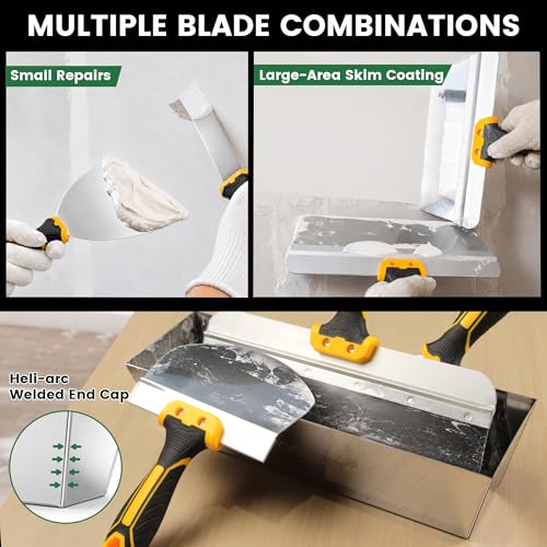Voomey Drywall Tool Kit 8Pcs Stainless Steel Putty Knife Set with Taping Knives,Painter Scraper,Mud Pan and Scoop for Drywall Joint Taping, Finishing,and Patching