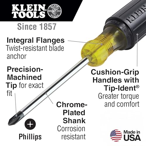 Klein Tools 85445 Screwdriver Set, Made in USA, Slotted, Phillips and Square Tip Drivers, Non-Slip Cushion Grip, 5-Piece - style: 5-Piece Screwdriver Set