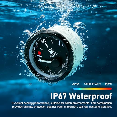 2" 52mm Fuel Level Gauge, 12V 240-33ohm Boat Fuel Gauge Gas Tank Meter with E-1/2-F Pointer Dash, Fuel Sensor with Nut and Bracket, Fit for Car RV Yacht Marine Motorcycle (Black)