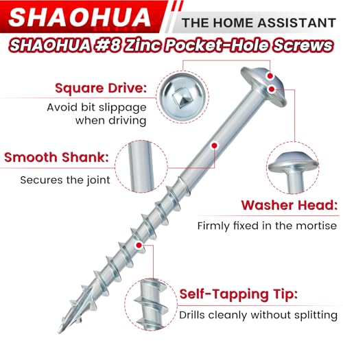 500 Pcs #8 2" Pocket Hole Screws, Coarse Thread for Furniture, Cabinets, Compatible with Kreg Jig, Zinc Plated Pocket Screws for Indoor Use, Portable Handheld Box w/ SQ2 Square Drive Bit - size: B. #8 2"