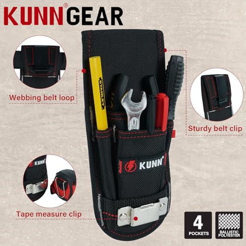 KUNN Small Tool Pouch with Belt Clip Utility 4-Pocket Pouch Holster Lightweight Small Tool Belt Pouches for Carpenters, Technicians