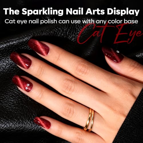modelones Red Nail Polish Set, 6 Colors Cat Eye Dark Ruby Cherry Glitter - color: A1 Apple Red