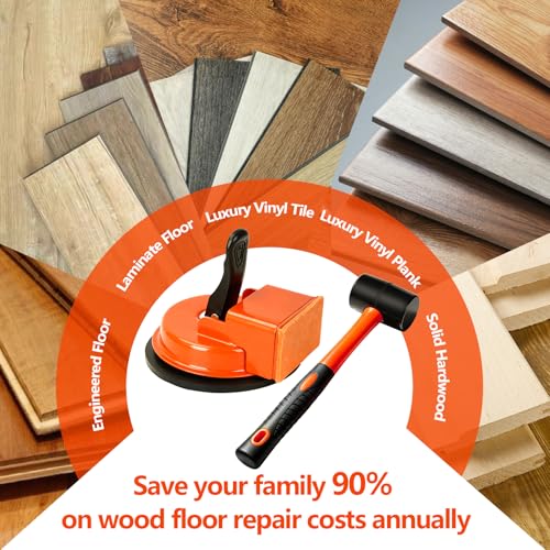 Floor Gap Fixer Tool, Heavy Duty Suction Cup Repair Laminate Flooring Gaps, Adjustable Leveling Setter with 10 Sticky Pads & 1 Rubber Mallet for Hardwood, Vinyl Plank, LVP & Tile Flooring Installation
