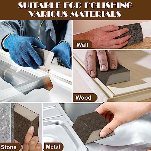180 Grit Angled Sanding Blocks, Jamiikury Fine Sponge Sand Block Washable and Reusable, Wet & Dry Sandpaper Block for Wood Metal Drywall and Furniture Paint - Pack of 8 - size: 180 Grits