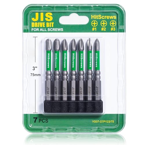 7pcs JIS Screwdriver Bit Set - 3" / 75mm - Impact Ready Japanese Cross Point Bits #1, #2, #3 - Taiwan S2 Steel, Magnetic Tips - Anti Cam-Out Repair Kit Compatible with Honda, Tamiya, Shimano - size: JIS-Mix-3"