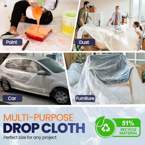 6 Pack 12 x 9 ft Extra Large Plastic Drop Cloth for Painting - size: 6 Pack-Standard