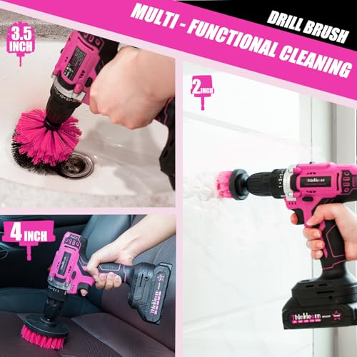 20V Pink Cordless Drill Set - Power Drill/Driver Kit with Drill Brush