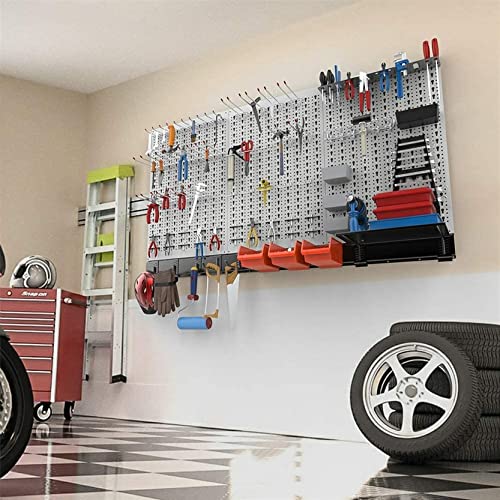 TORACK 109 PCS Pegboard Wall Organizer 48x24 in, Garage Metal Pegboard - color: Grey