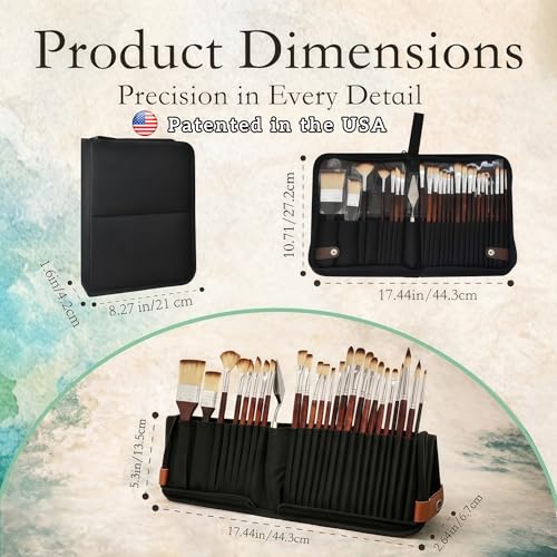 26Pcs Paint Brush Set with Stand-Up Brush Case, Travel Watercolor Acrylic Paint Brushes with Flat, Filbert, Fan, Dagger, Cat Tongue, Round, Palette Knife, Professional Kit for Oil, Artist, Face