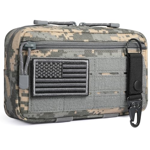 FRTKK Tactical Molle Admin Pouch Utility Laser Cut EDC Tool Pouch Bag Horizontal Modular Pouches Include US Flag Patch and Keychain - color: ACU