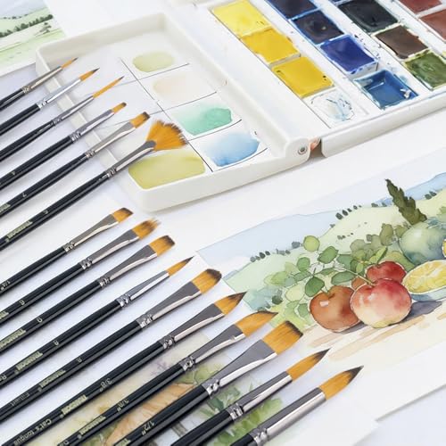 Transon 16 pcs Artist Paint Brush Set Versatile for Acrylic Painting Watercolor Painting Gouache Painting Black Color - color: Black