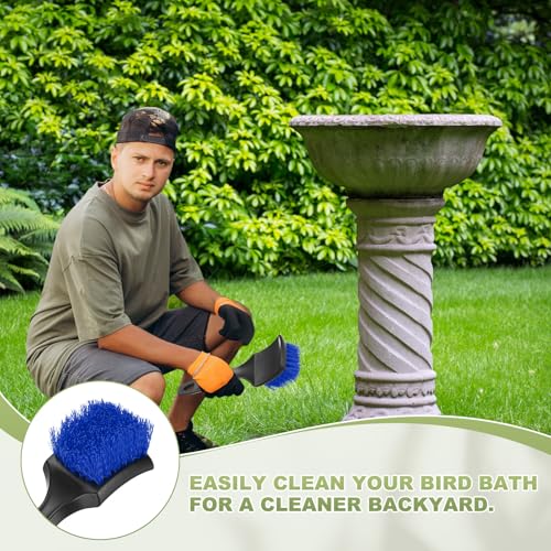 M METERXITY 2-Pack Bird Bath Cleaning Brush, 8.3 Inch Plastic Bird Bath Cleaner with Ergonomic Handle for Feeder/Fountain/Outdoor Cleaning, Utility Hard Stiff Bristle Scrub [Blue] - color: Blue