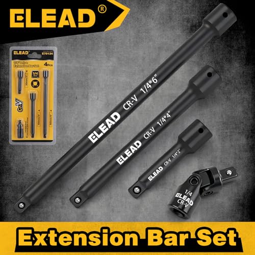 4-Piece 1/4" Drive Socket Extension Bar Set, 2, 4, 6 inch Professional Extension Set, 1/4 Inch Drive Universal Joint Socket, Premium Cr-V Steel Sockets Wrench Extender - style: 4-Piece 1/4" Socket Extension Bar Set