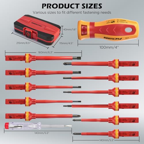 1000V Insulated Electrician Screwdriver Set - 13-Piece Professional Electrical Screwdriver Set Insulation Handle CRV Steel Magnetic Phillips Slotted Pozi Torx Tips VDE & GS Certified - color: 13 Pcs Vde Interchangeable Pro