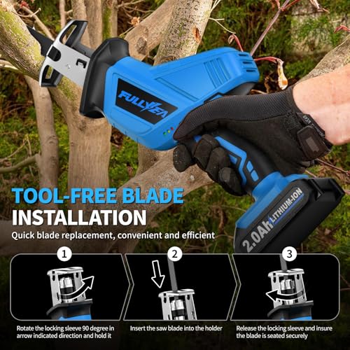 FULLYEA Reciprocating Saw Cordless, 3500SPM Variable Speed, 2x2.0Ah Battery