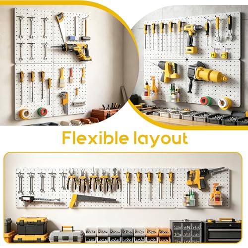Pegboard Organizer Kit,4 Pack 14.76x10.82 in Metal Panels with 6 Bins,White - color: White, size: 14.76"x10.82"- 4 Pcs