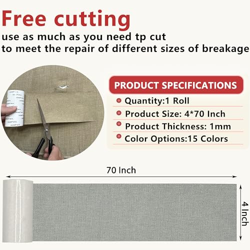 Gheeidau Linen Repair Tape 4x70 Inch Self-Adhesive Couch Patch Repair Fabric Patch for Furniture,Sofas,Cushion,Chairs,Bags,Linen Goods(Light Grey) - color: Light Grey