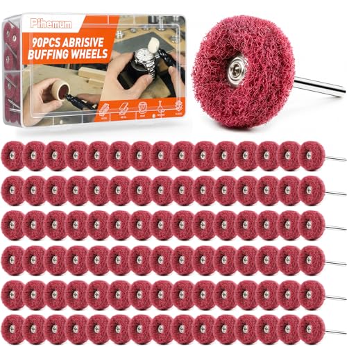 90-Piece Abrasive Buffing & Polishing Wheel Set - 1/8" Shank, 1" (25mm) 80-800 Grit, 15 Wool Felt Buffing Wheels, Rotary Tool Polishing Kit for Metal, Jewelry, Wood, Glass - color: Red 90Pcs