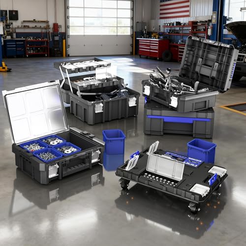 AIRAJ 4 Tier Rolling Tool Box with Wheels, 18” Stackable Tool Box Organizer