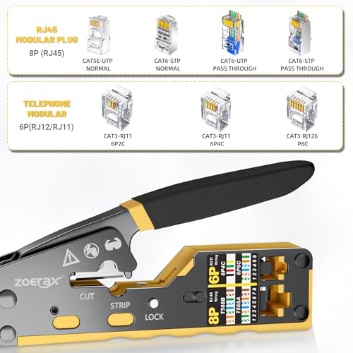 RJ45 Crimping Tool Ethernet Crimp Tool Crimper, Yellow