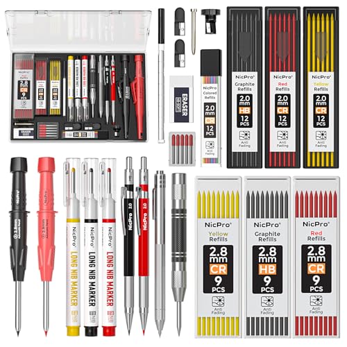 Nicpro 24PCS CP3000 Mechanical Carpenter Pencil Set with Sharpener & Sheath - size: 1 Count (Pack of 24)