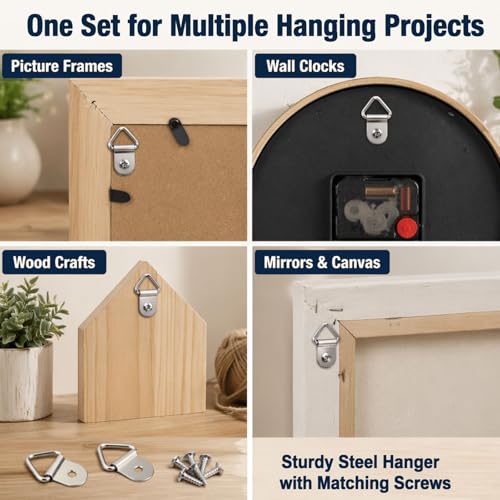 100pc Picture Hangers Kit D-Ring Hooks with Screws Heavy Duty for Hanging - color: Silver